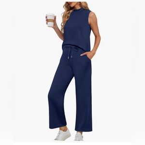 Elegant Navy Sleeveless 2 piece set